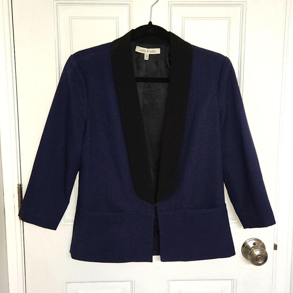 Robbi & Nikki by Robert Rodriguez Navy Blue Black Blazer XS 3/4 Sleeves Pockets